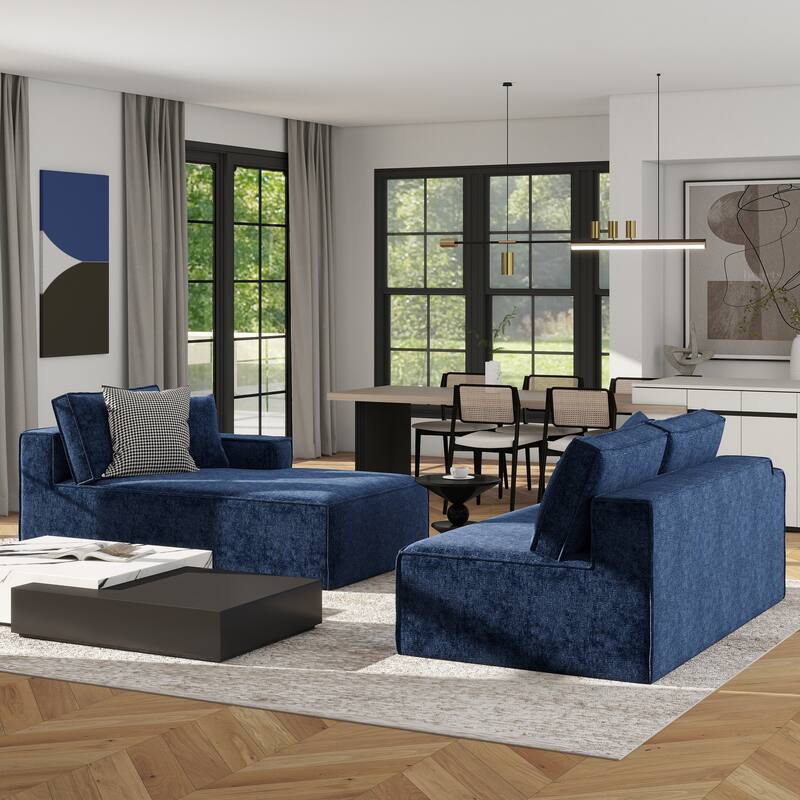 Brenley 110.5" Sofa-in-a-Box Chenille Upholstered Frameless 2-Piece Sectional Sofa
