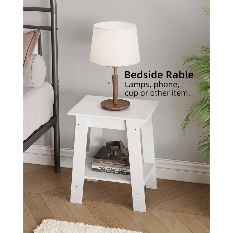 Farmhouse End Table, Narrow Side Table with 2 Tier Storage Shelf, for Bedroom, Entryway, Living room