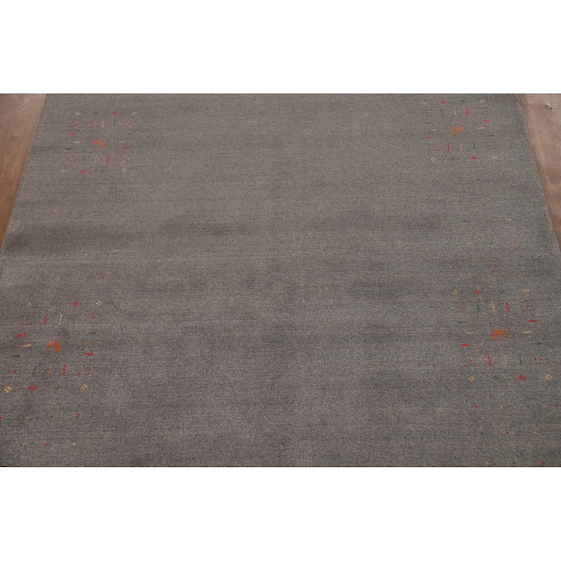 Hand Knotted Oriental 100% Wool Carpet Tribal Tribal Greys & Charcoal Gabbeh Area Rug - 8' 3'' X 5' 2''