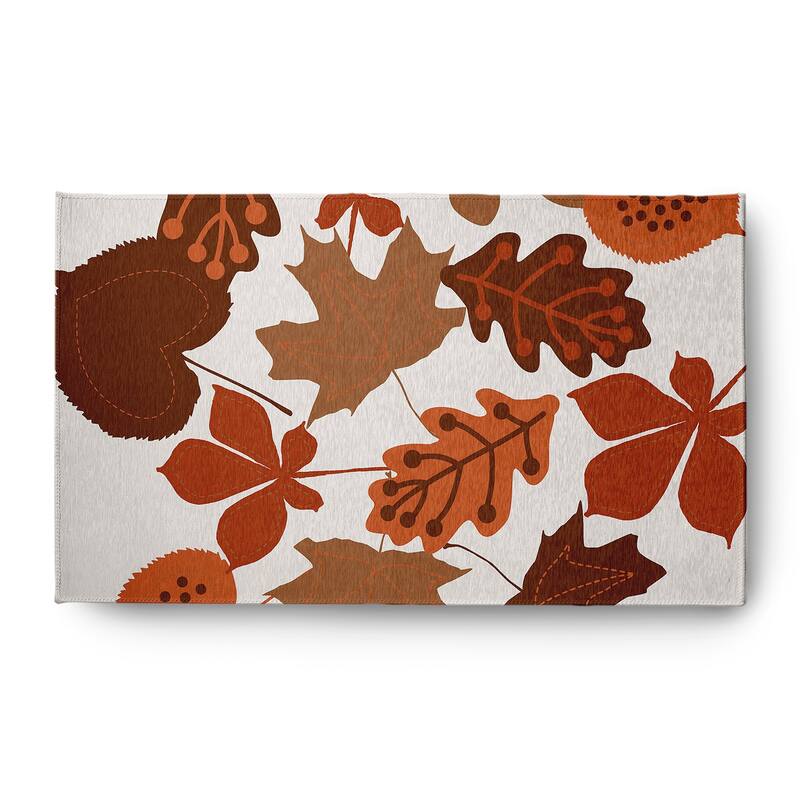 Fall Leaves Fall Design Chenille Area Rug - 3' x 5' - Orange
