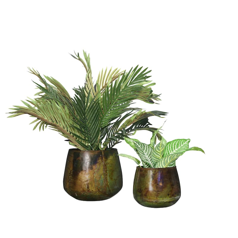 Oxidized Metal Planter, Set of 2 - Grey