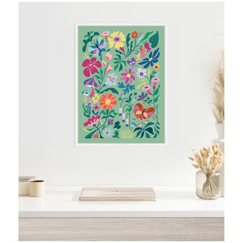 Kate and Laurel Sylvie Wild flowers and Butterflies Framed Canvas by Rachel Lee