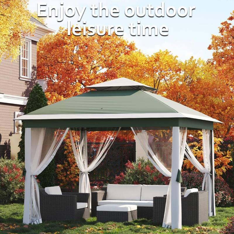 11x11ft Outdoor Canopy Shelter Pop Up Gazebo Tent with Mosquito Netting