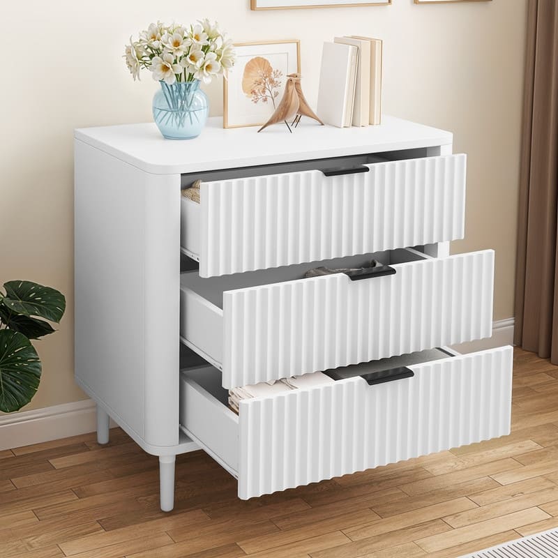 3 Drawer Dresser Storage Dresser Chest of Drawers with Waveform Panel Wood