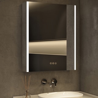 Rail Aluminum Recessed/Surface Mount Bathroom Medicine Cabinet with Mirror, Adjustable Brightness, Defogging & USB Port