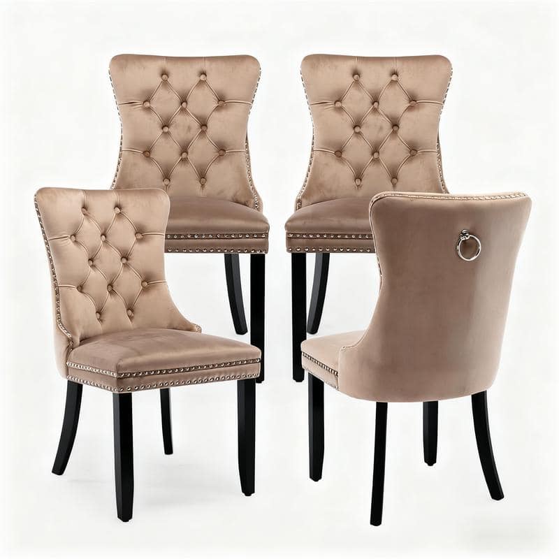 High-end Tufted Velvet Upholstered Nailhead Dining Chair Set of 4