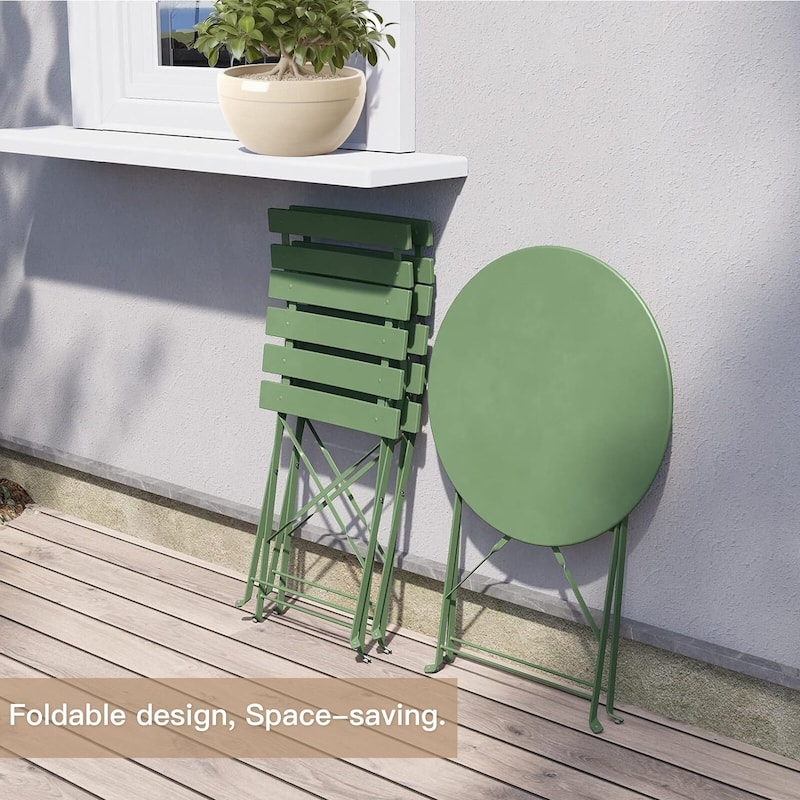 EROMMY 3-Piece Bistro Set Outdoor Patio Furniture, Foldable Garden Table and Chairs, Rust-Resistant, Lightweight for Balcony