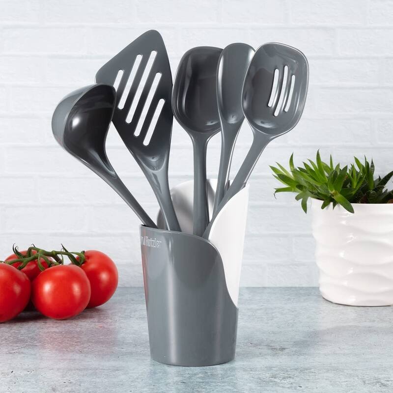 Hutzler 6-piece Melamine Cooking Utensils Set, Includes 5 Cooking Tools and a Storage Crock