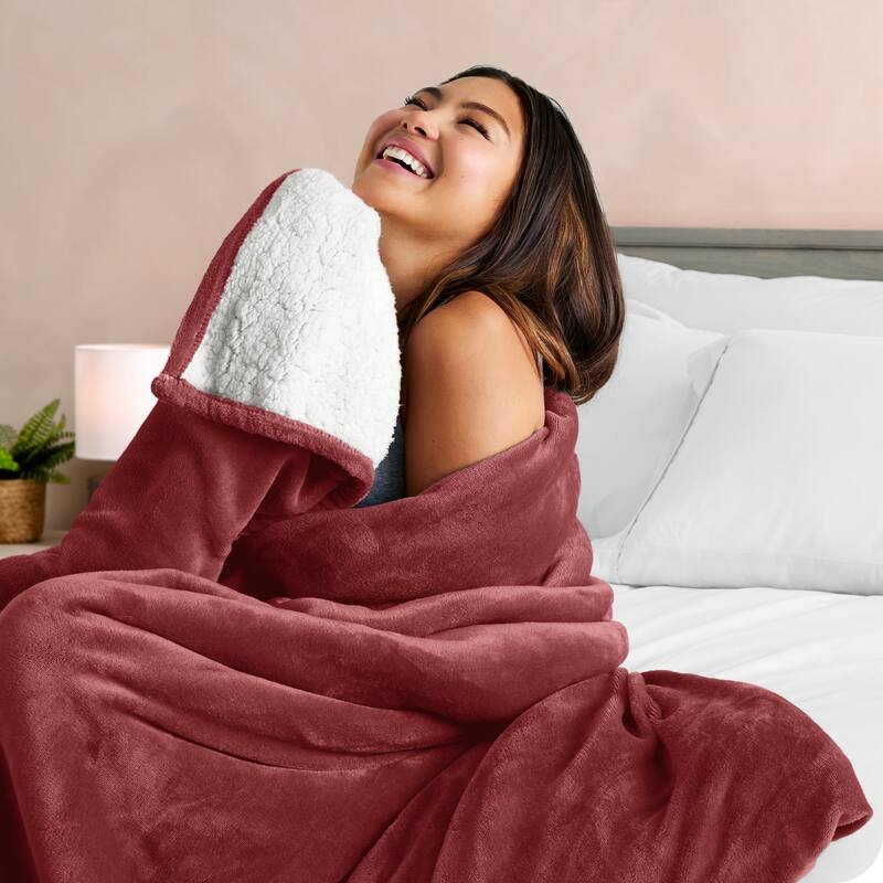 Bare Home Sherpa Fleece Blanket - Reversible Plush Bed Blanket