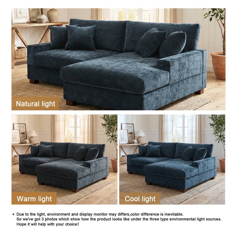 2 Set Chenille Upholstered Modular Sectional Sofa Chaise with Pillows