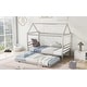 preview thumbnail 3 of 10, Twin Size Metal House-Shaped Platform Bed with Trundle, Stylish Design and Extra Guest Sleeping Space, Silver