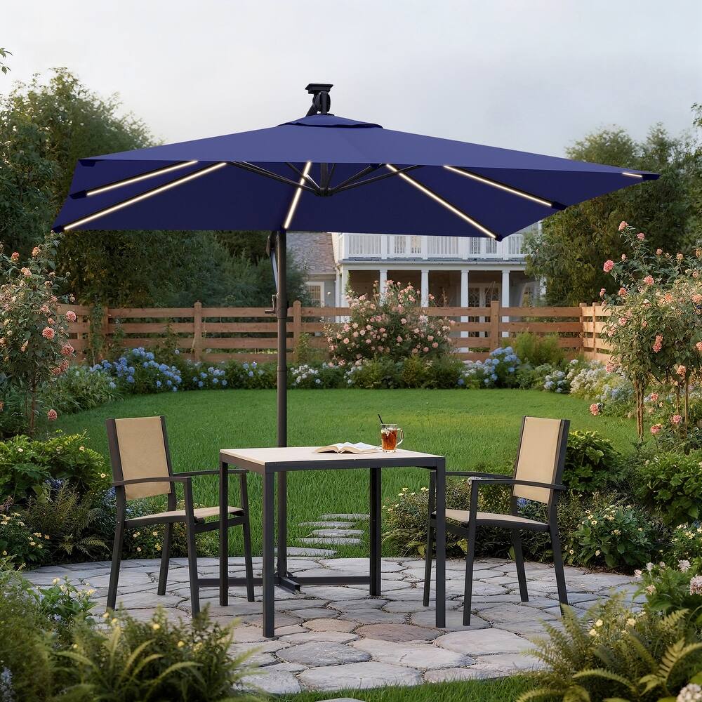 Sonkuki Outdoor 8.2x8.2FT LED lighted Patio Offset umbrella for Garden