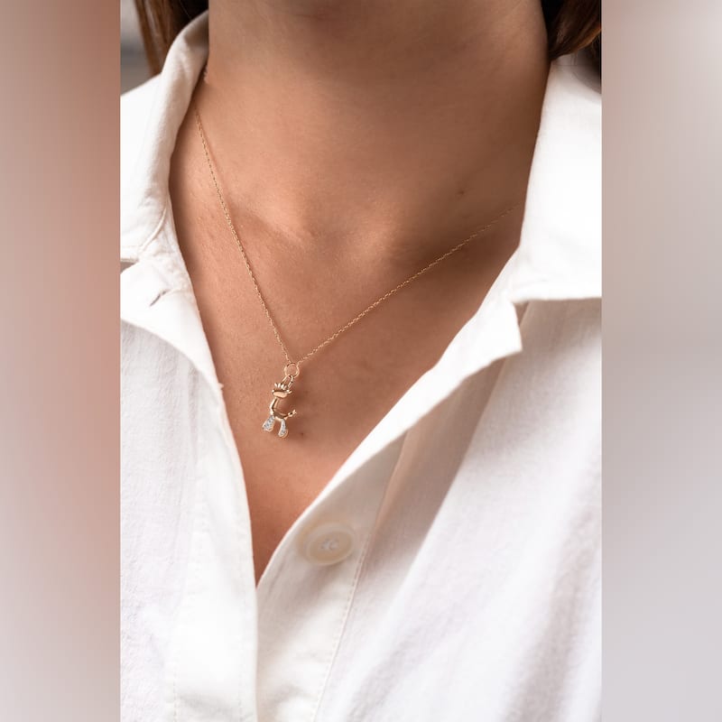 1/20ct TDW Diamond Animal Giraffe, Bunny and Dachshund Dog Necklace in Gold Plated Silver for Women