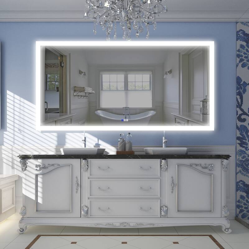Bathroom Wall Mounted Frameless LED Mirror Super Bright Light With Anti-Fog (Horizontal/Vertical) - 42''H x84''W