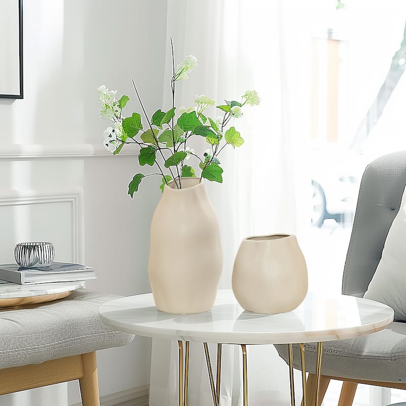 Ivory Ceramic Modern Round Vase (Single)