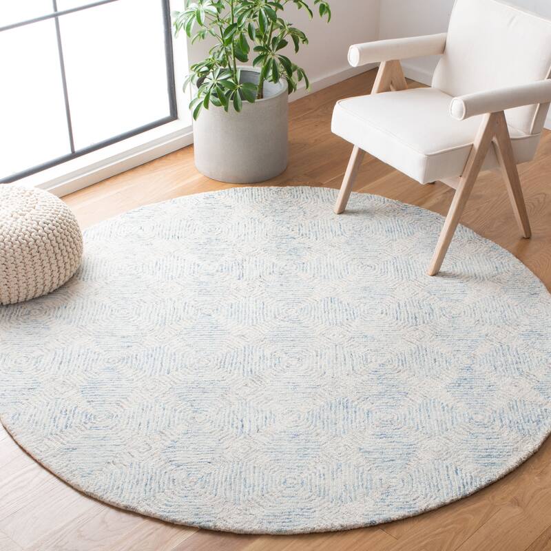 SAFAVIEH Handmade Abstract Lynn Modern Wool Rug - 6' Round - Ivory/Light Blue