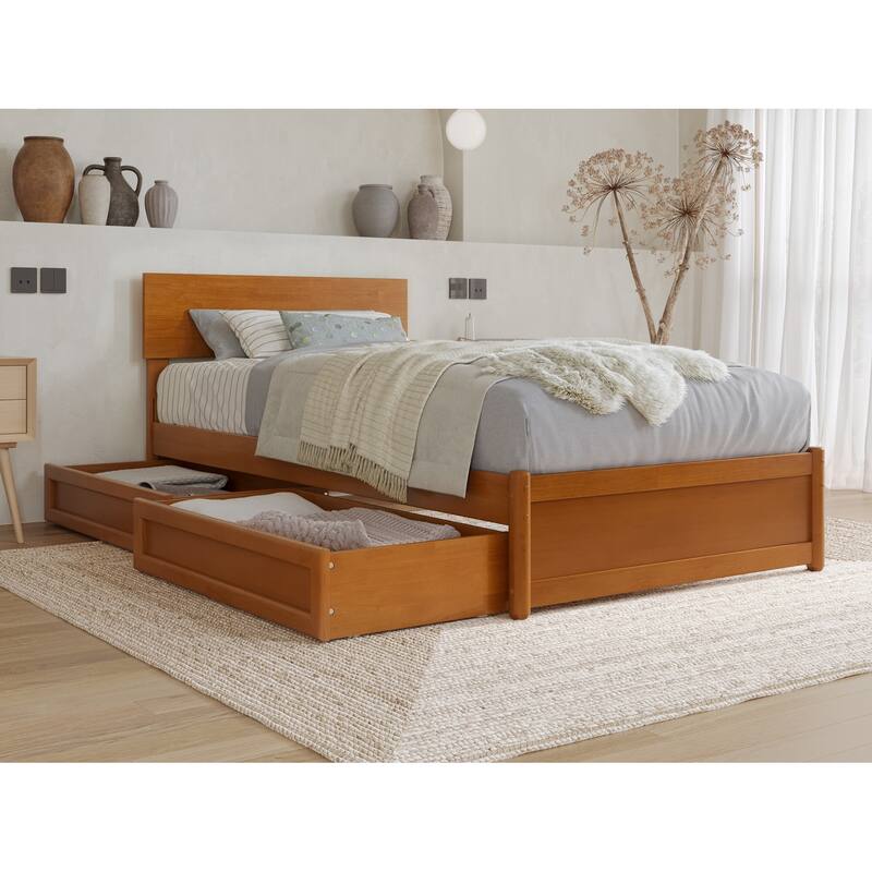 Wesley Platform Bed with Panel Footboard and Storage Drawers - Light Toffee - Twin XL