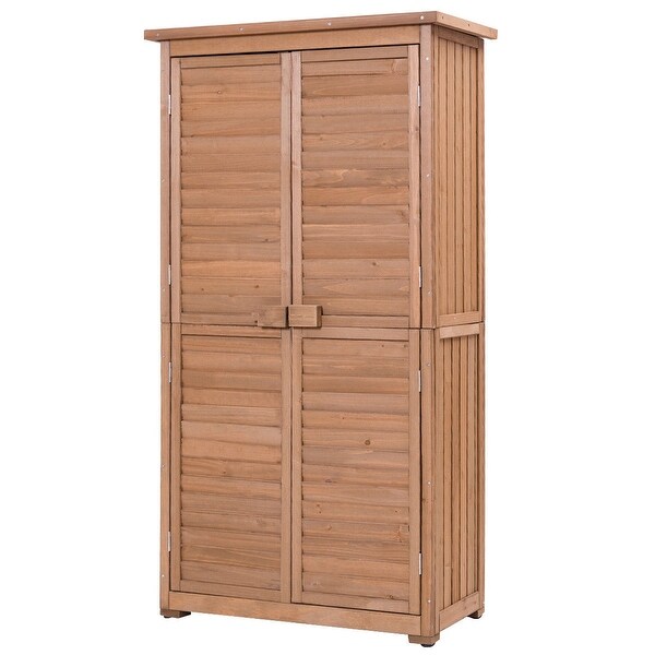 Gymax Garden Shed Wooden Lockers Solid Fir Wood Storing Tool Accessories Outdoor
