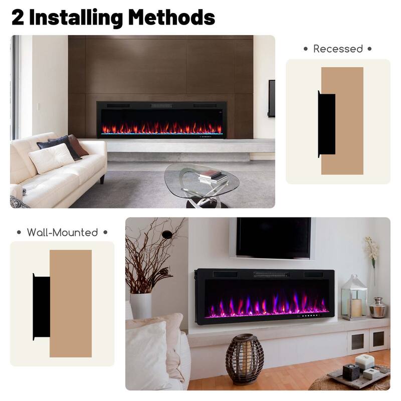 Costway 40"/50"/60" Linear Electric Fireplace 1500W Recessed