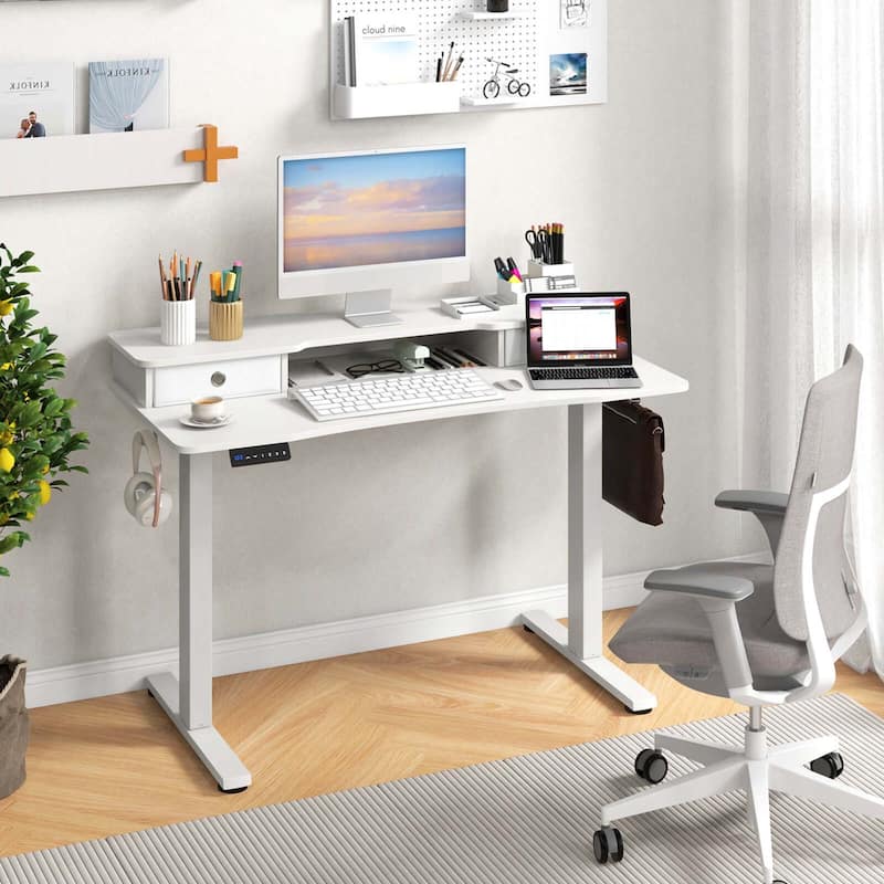 Costway 48"x 24" Electric Standing Desk with 2 Drawers Monitor Stand - See Details