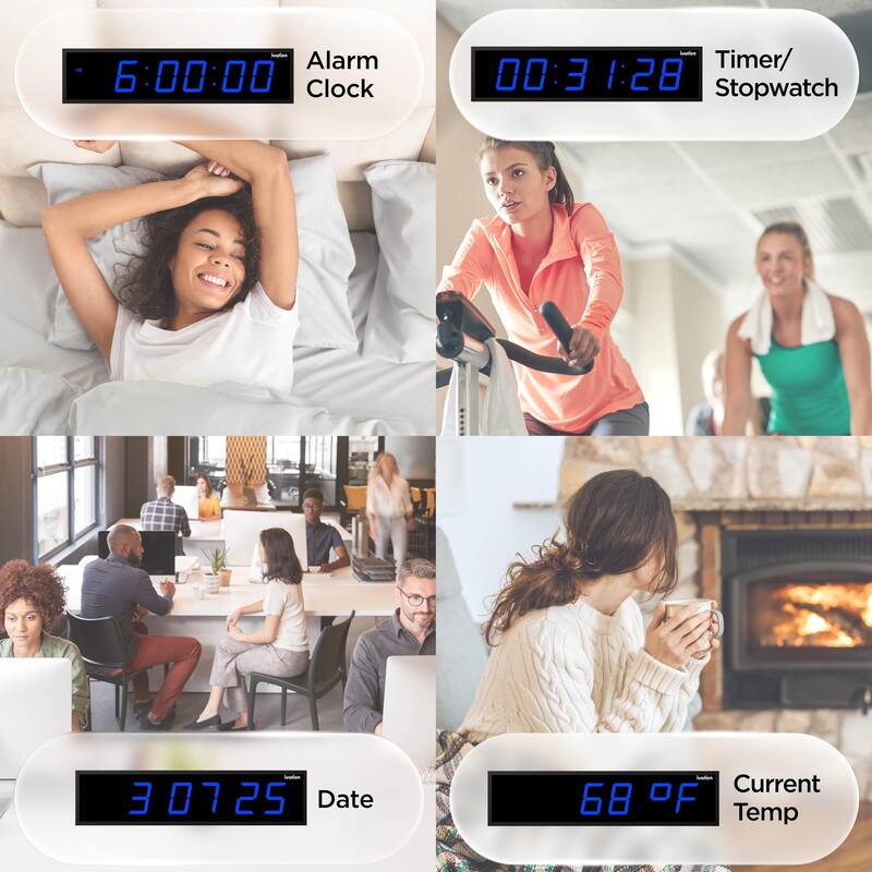 Ivation Large Digital Clock, Led Wall Clock with Stopwatch, Alarms, Timer & Remote, White