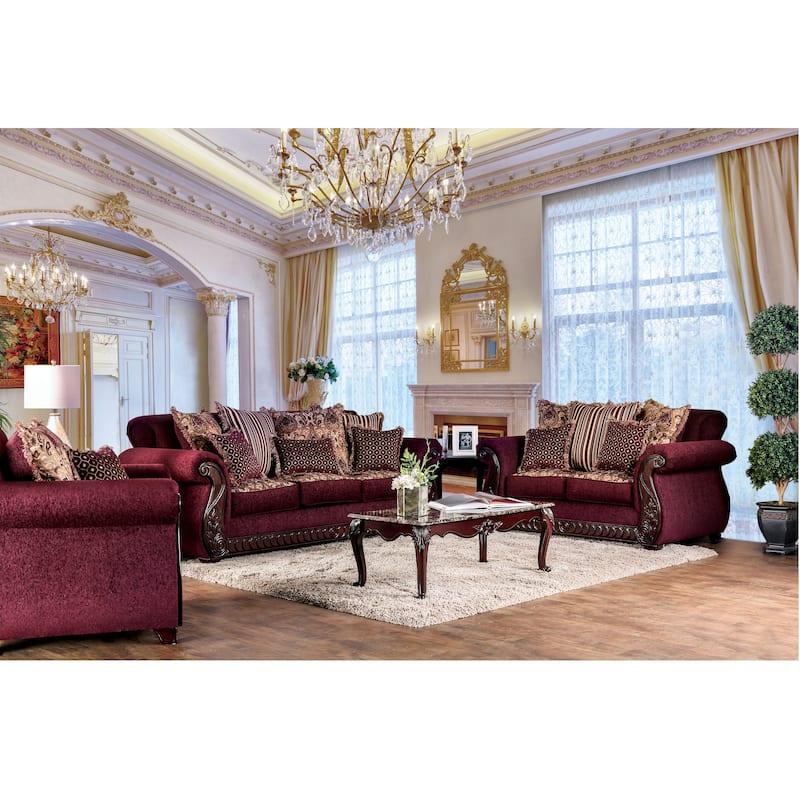 Fova Traditional Fabric Upholstered Rolled Arms Sofa by Furniture of America