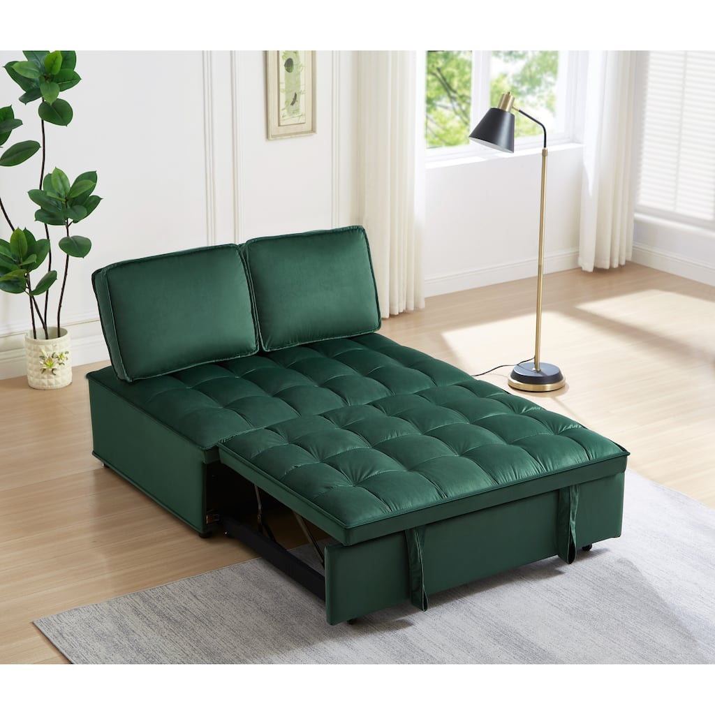 Convertible Velvet Double Seat Sofa Bed, Green, 46x36x16 inches