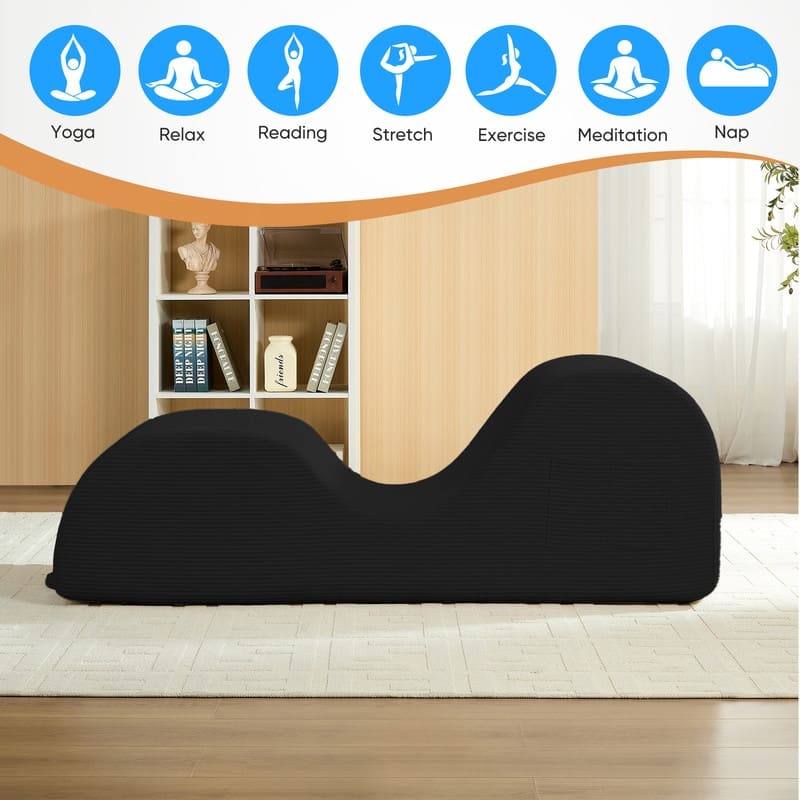 Mixoy Corduroy Yoga Chaise Lounge Chair,Curved Yoga Sofa with Movable Headrest/Waist Cushion/Footrest,Non-Slip Bottom