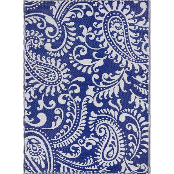Key West Indoor/Outdoor Area Rug 5'x7' Reversible Blue Paisley 5' x7' 5' x7' Bed Bath