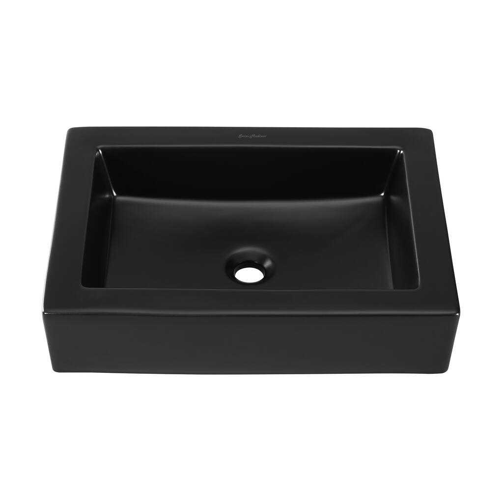 Lausanne Ceramic Rectangle Vessel Sink, Matte Black - 15.75" x 22.05" 4.75"