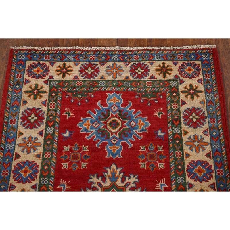 Red Kazak Accent Rug Hand-Knotted Oriental Wool Carpet - 2'9"x 4'1"