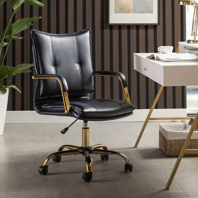 Zarina Modern Faux Leather Swivel Office Desk Chair with Height-adjustable by HULALA HOME - NAVY