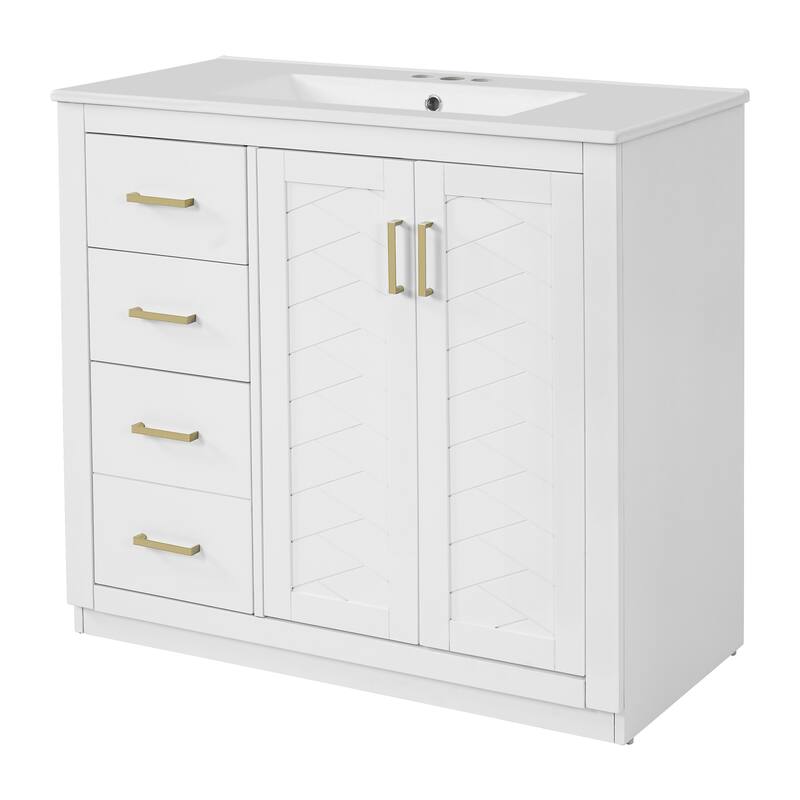 36'' Freestanding Bathroom Vanity with White Integrated Ceramic Sink