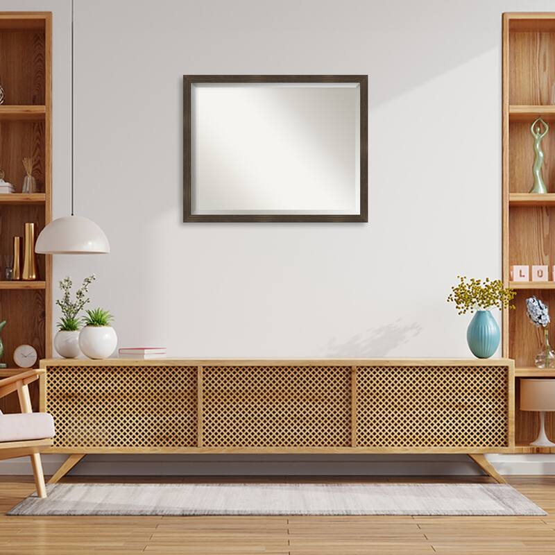 Woodgrain Stripe Beveled Wood Framed Wall Mirror