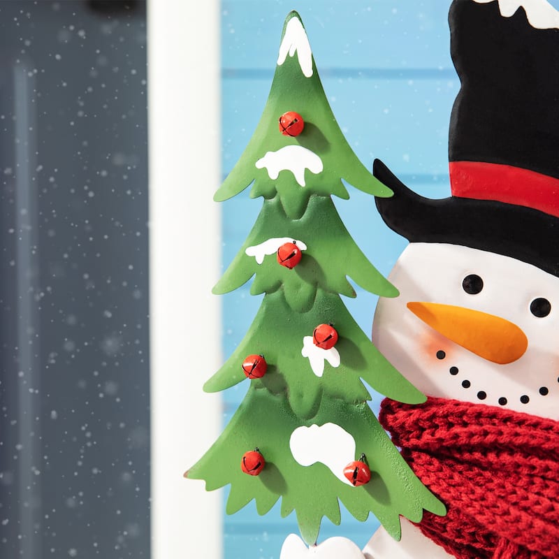 Glitzhome 32"H Metal Snowman Riding Bike Porch Decor(KD)