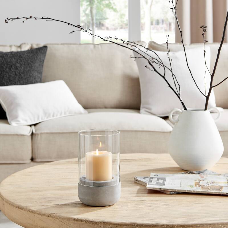 Small Glass Pillar Candle Holders with Cement Base - 5.5" - Gray and Clear