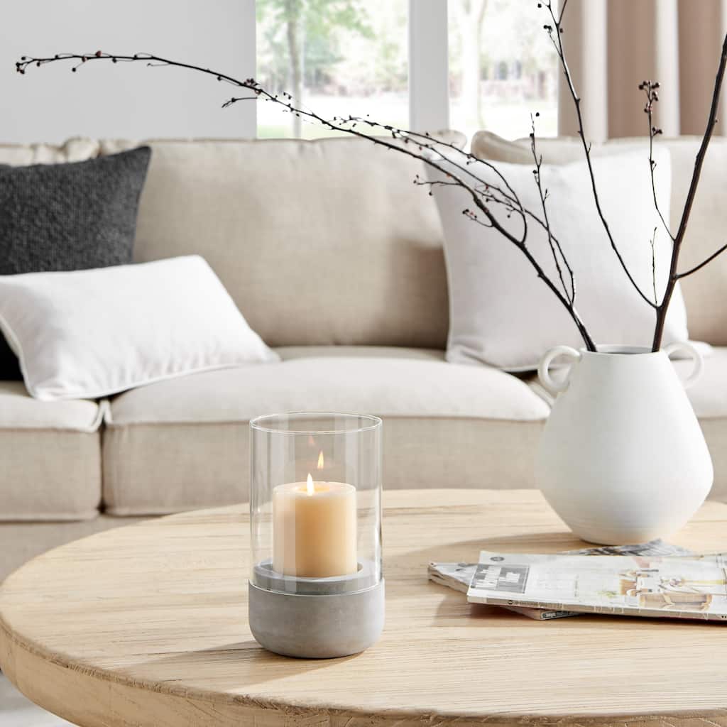 Small Glass Pillar Candle Holders with Cement Base - 5.5" - Gray and Clear