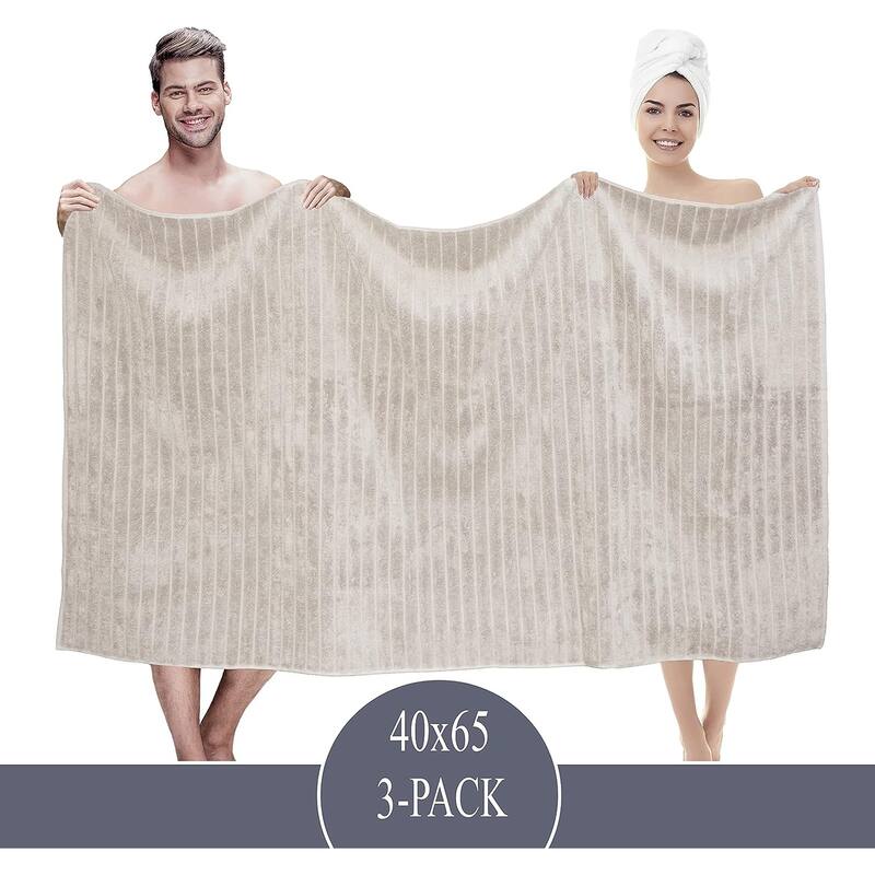 Classic Turkish Towels Plush Ribbed Cotton Luxurious Bath Sheets (Set of 3) 40x65" - 40x65