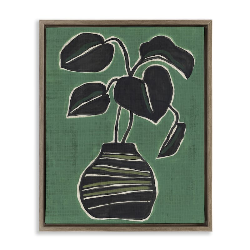 Stupell Green Hued House Plant Framed Floater Canvas Wall Art Design By June Erica Vess - 25 x 31 - Brown