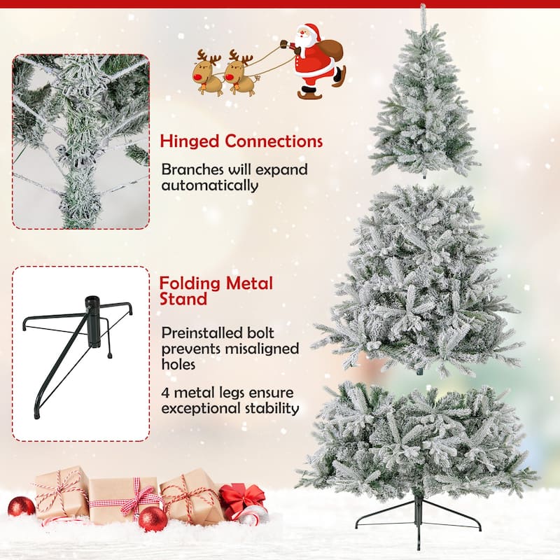 Costway 7 FT Half Artificial Pre-Lit Xmas Christmas Tree with 852 - White & Green - See Details
