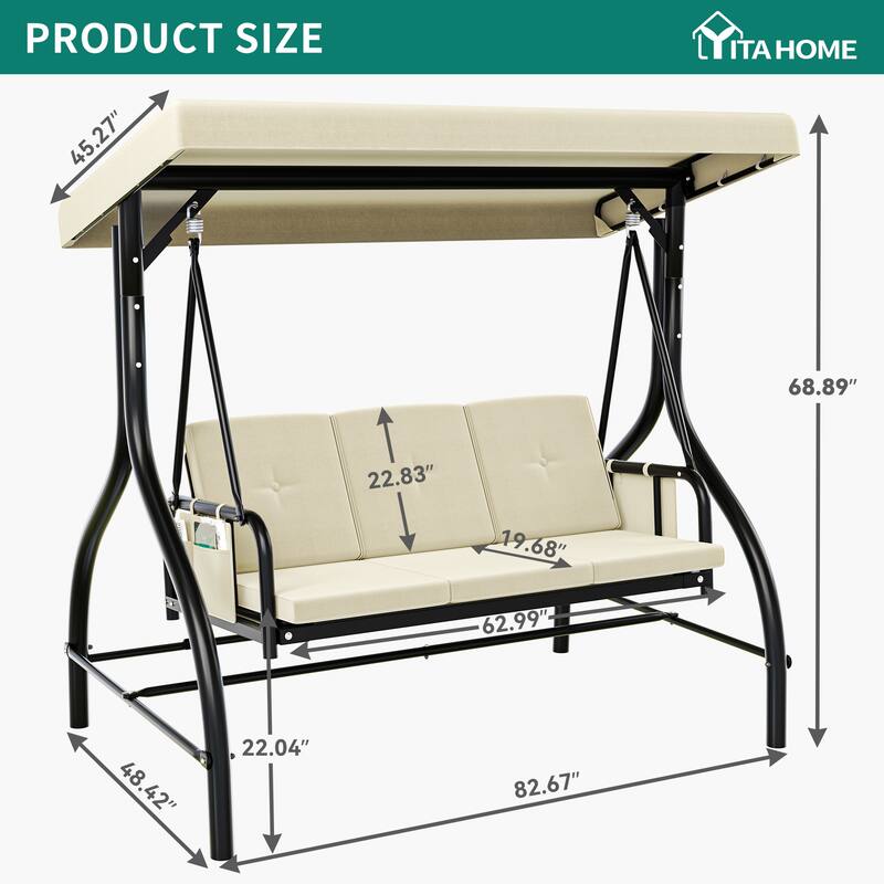 3 Person Metal Porch Swing with Canopy