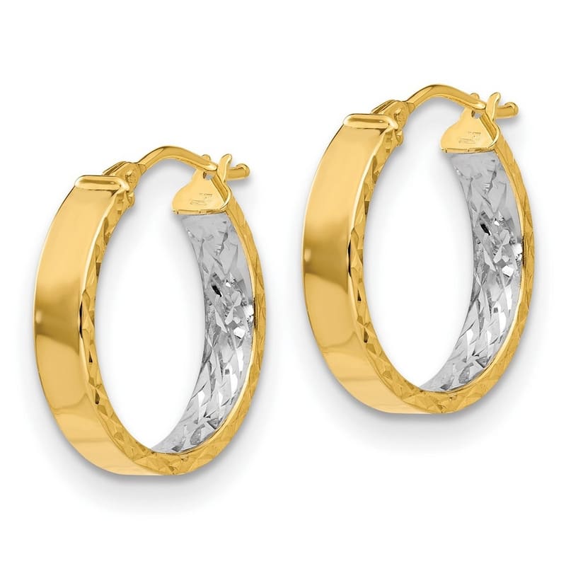 Curata Two-tone 14k Gold Diamond Cut Inside/Out Huggies Hoop Earrings (4mm x 19mm)