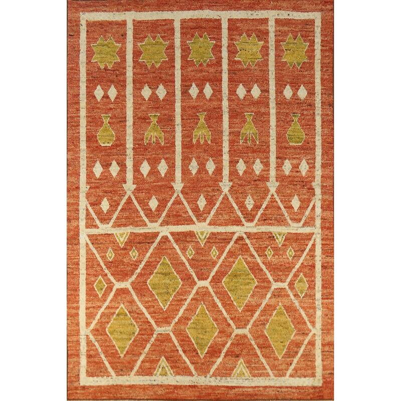 Orange Moroccan Oriental Area Rug Handmade Bedroom Wool Carpet - 6'8" x 9'11"