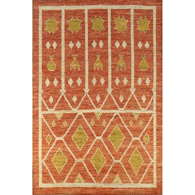 Orange Moroccan Oriental Area Rug Handmade Bedroom Wool Carpet - 6'8" x 9'11"