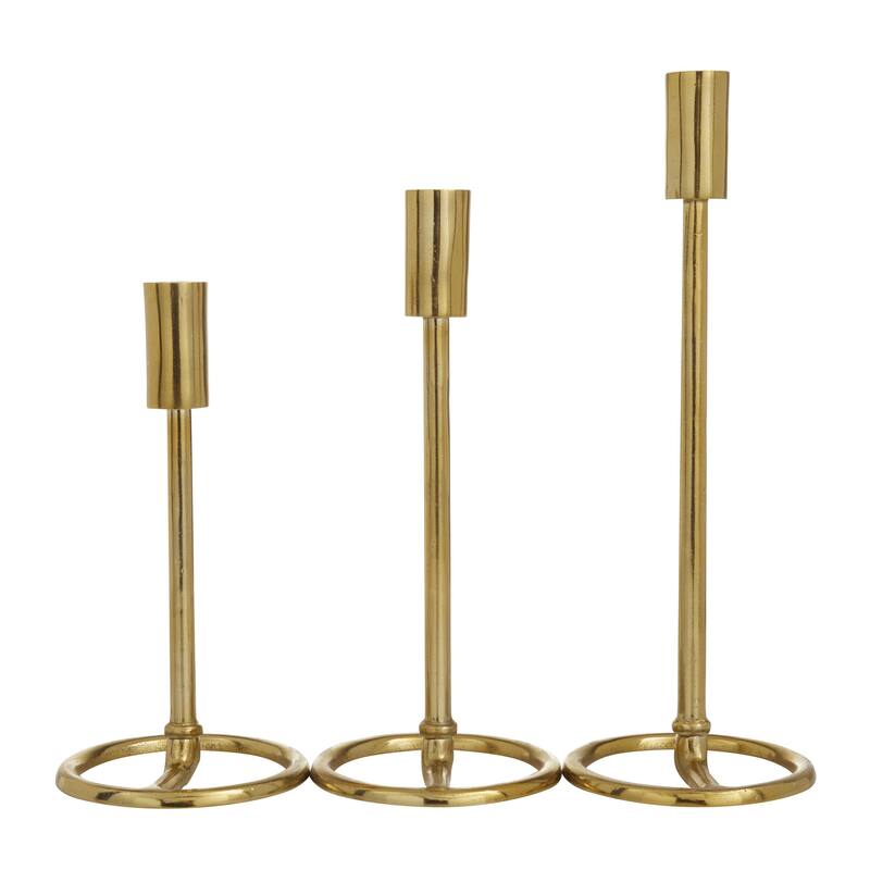 Silver or Gold Aluminum Metal Tapered Decorative Candle Holder with Ring Bases (Set of 3)
