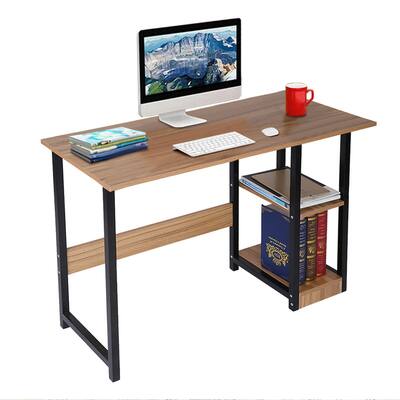 Computer Desk 39 Inch Writing Laptop Table Storage Shelves Stable Metal Frame Small Spaces Home Livign Room Brown