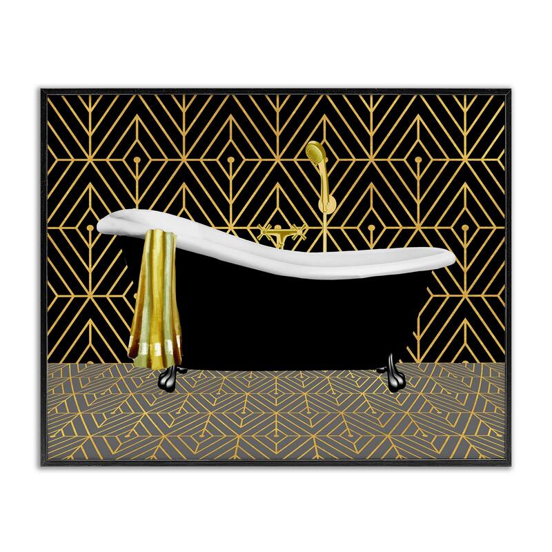 Stupell Deco Patterned Bathtub Framed Giclee Art Design By Conrad Knutsen - 20 x 16 - Black