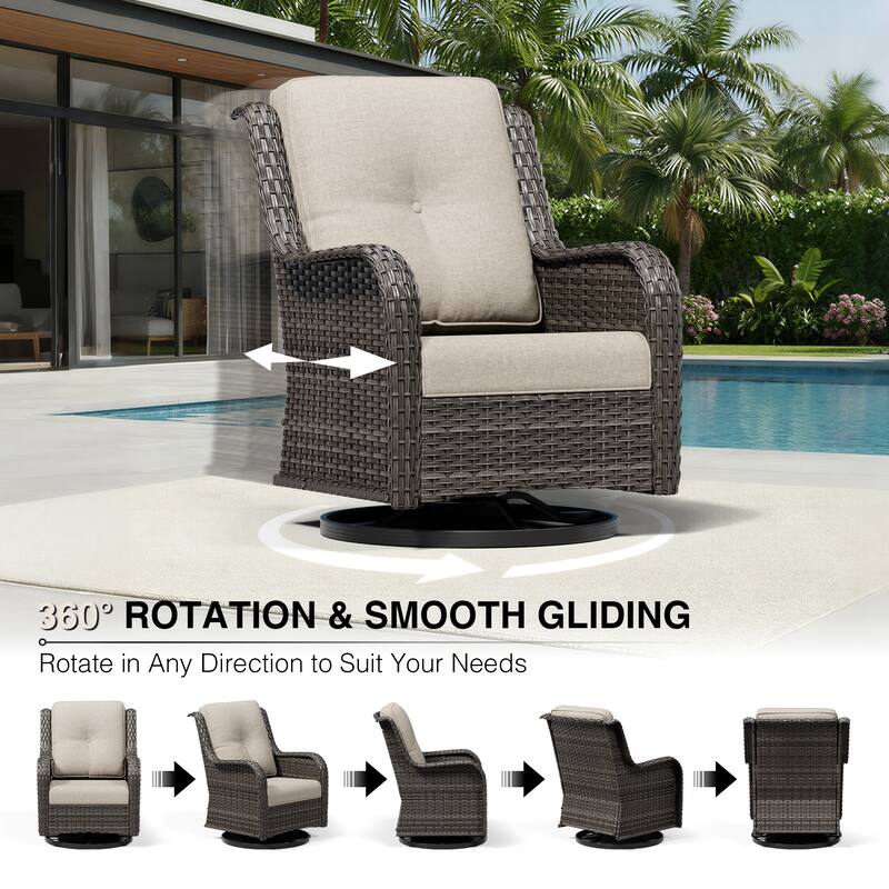 Cozywor Brown Wicker Patio Swivel Rocking Chair