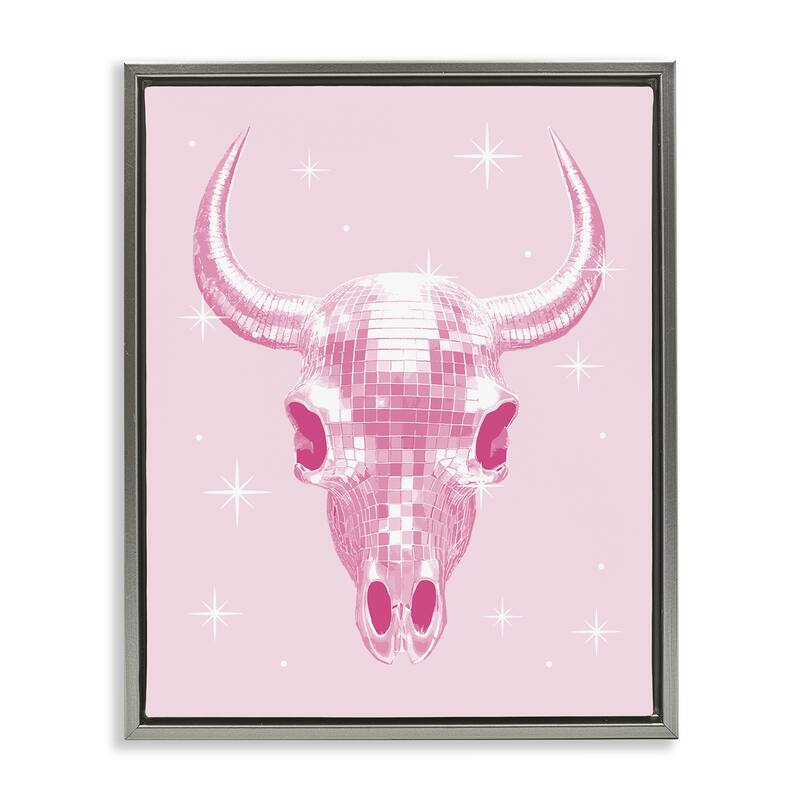Stupell Pastel Disco Cattle Skull Framed Floater Canvas Wall Art Design By Lil' Rue - 17 x 21 - Grey