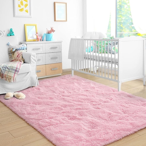 Soft Pink Rugs for Bedroom 4x6 Feet, Fluffy Shag Area Rugs Bed Bath